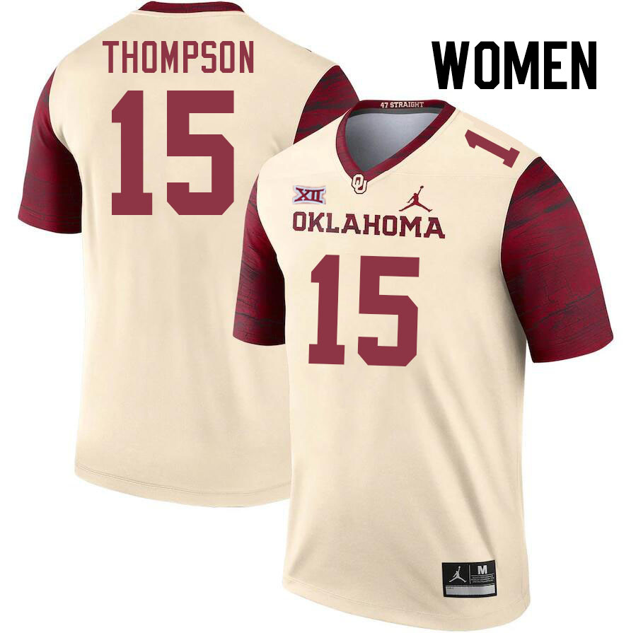 Women #15 Brenen Thompson Oklahoma Sooners College Football Jerseys Stitched Sale-Cream